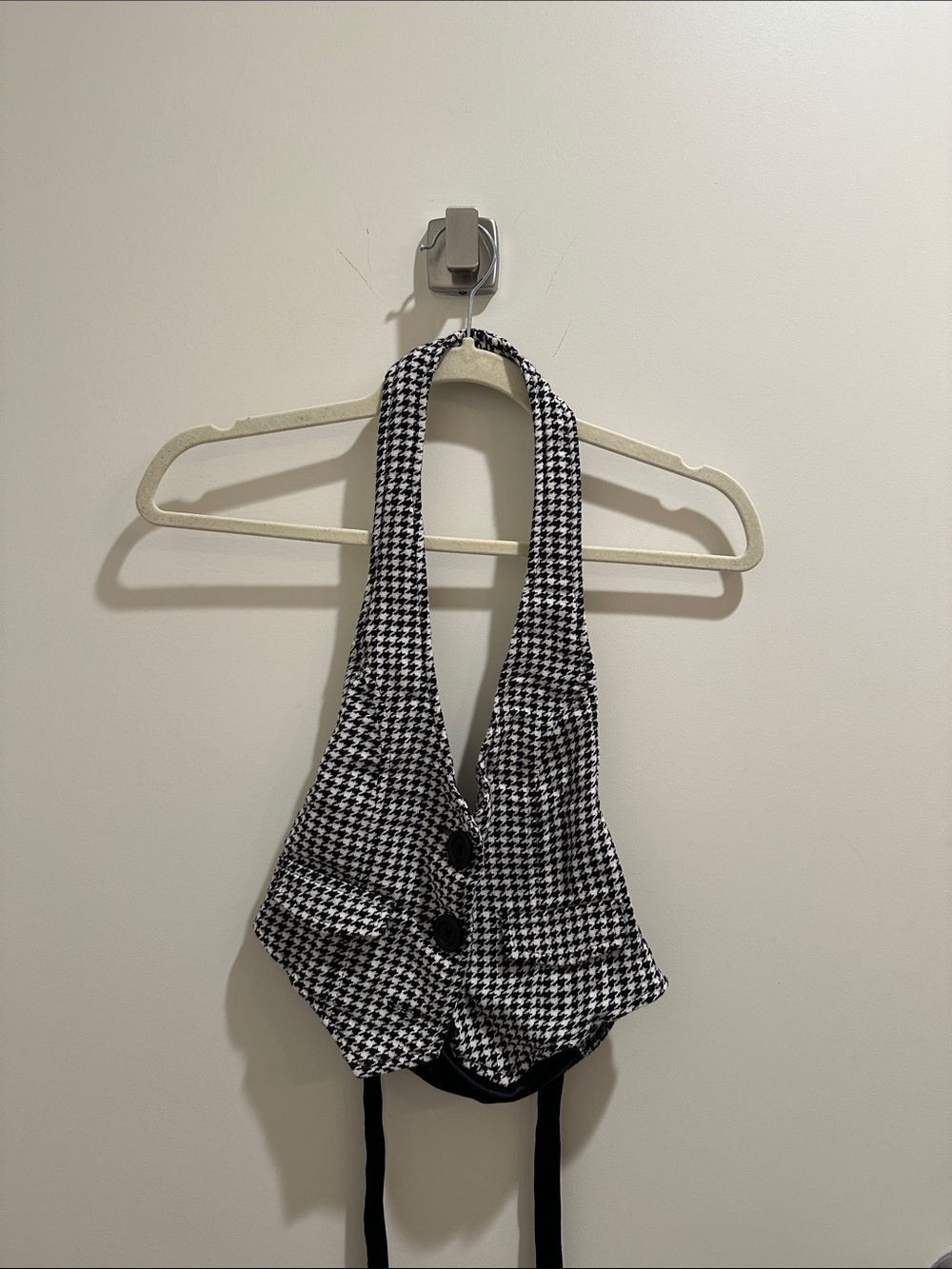 Houndstooth Halter Vest Top - Black & White